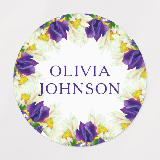 Lila Iris Personalisierter Name Kleidung Etiketten (Design 2)