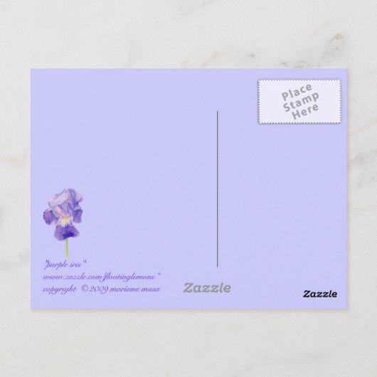 Lila Iris Postkarte (Rückseite)
