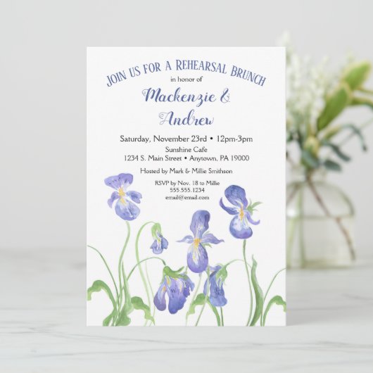 Lila Iris Probe Einladung (Stehend Vorderseite)