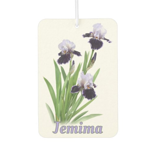 Lila Iris Trio Personalisierte botanische Kunst Autolufterfrischer (Vorderseite)