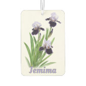 Lila Iris Trio Personalisierte botanische Kunst Autolufterfrischer (Rückseite)