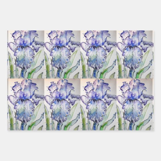 Lila Iris verleiht Blume Aquarellmalerei Kunst Geschenkpapier Set (Vorderseite 3)