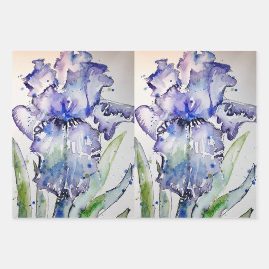 Lila Iris verleiht Blume Aquarellmalerei Kunst Geschenkpapier Set (Vorderseite)