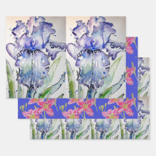 Lila Iris verleiht Blume Aquarellmalerei Kunst Geschenkpapier Set