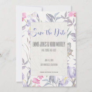 Lila Iris Wasserfarbe Hochzeit Speichern Sie die D Save The Date