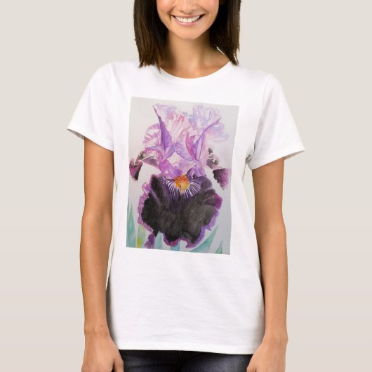 Lila Iris Wasserfarbene Malerei Kunst T Shirt (Vorderseite)