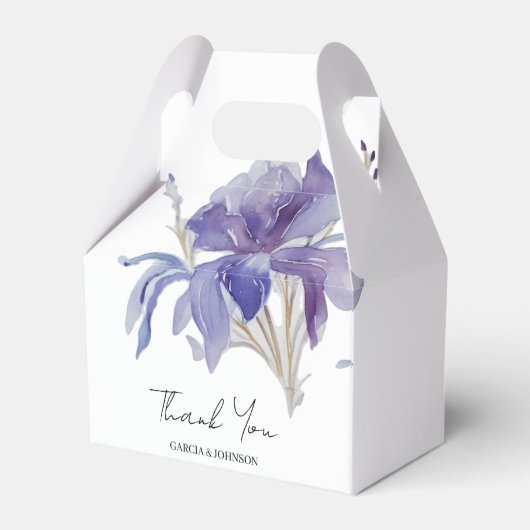 Lila Iris Watercolor-Hochzeit Geschenkschachtel (Rückseite)