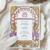 Lila Iris & Yellow Lily Jugendstil-Hochzeit Einladung