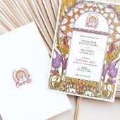 Lila Iris & Yellow Lily Jugendstil-Hochzeit Einladung