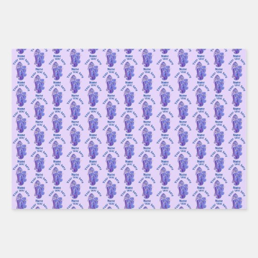 Lila Irische Blumenkunst Personalisiert Geschenkpapier Set (Vorderseite 3)