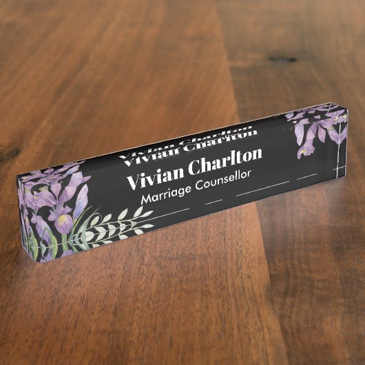 Lila Irische botanische Blumenmalerei Namensplakette (Seite)