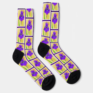 Lila Irisgemälde Original Blume Kunst Socken