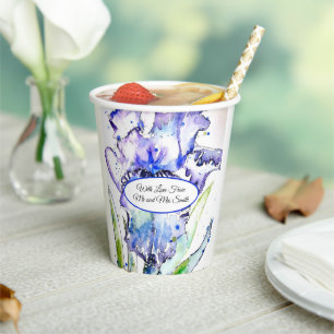 Lila irisierende Wasserfarbe Irise Blaue Hochzeit Pappbecher