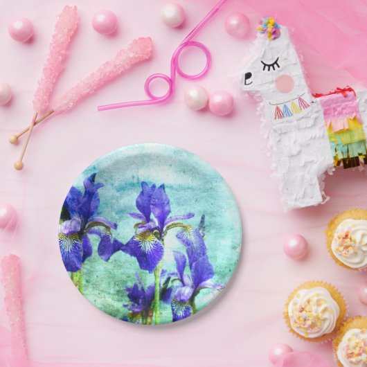 Lila IrisWatercolor Pappteller (Party)