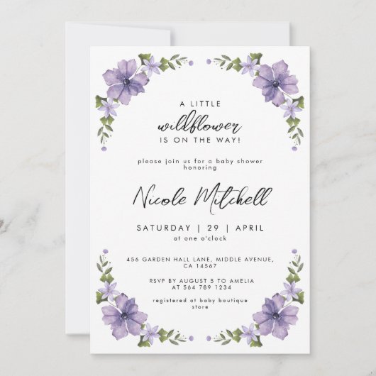 Lila ist eine kleine Wildblume auf dem Weg zu Skri Einladung (Vorderseite)