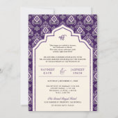 Lila Ivory Ikat Punjabi Anand Karaj Sikh Wedding Einladung (Rückseite)