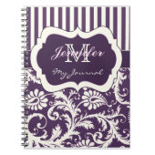 Lila Ivory Pink Striped Damask Journal Notebook Notizblock (Vorderseite)