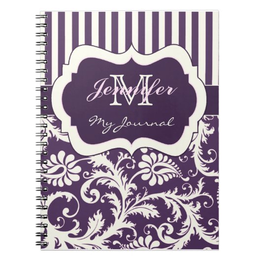 Lila Ivory Pink Striped Damask Journal Notebook Notizblock (Vorderseite)