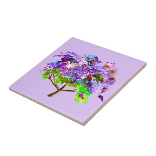 Lila Jacaranda-Baum Aquarellmalerei Fliese (Seite)