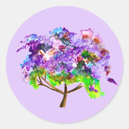 Lila Jacaranda-Baum Aquarellmalerei Runder Aufkleber (Vorderseite)