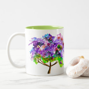 Lila Jacaranda-Baum Aquarellmalerei Zweifarbige Tasse