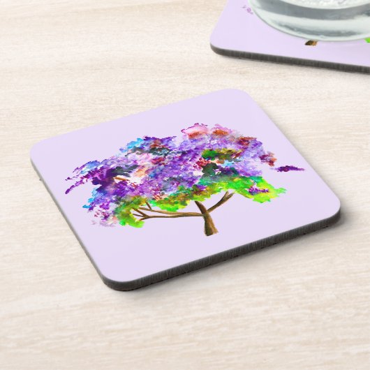 Lila Jacaranda-Baum Wasserfarben Getränkeuntersetzer (Linke Seite)