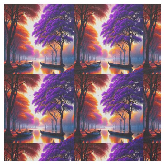 Lila Jacaranda-Bäume am Fluss, Stoff (Muster)