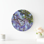 Lila Jacaranda Bäume Ölfarbe, große Wand Uhr (Zuhause)