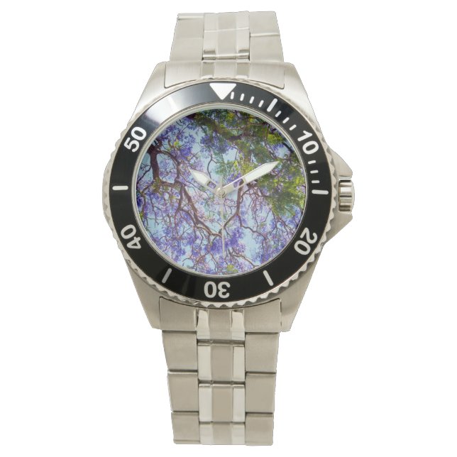 Lila Jacaranda Bäume Ölfarbe, Mens Armbanduhr (Vorderseite)