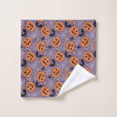 Lila Jack-O-Lantern Halloween-Muster Badhandtuch Set (Waschlappen)