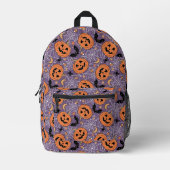Lila Jack-O-Lantern Halloween-Muster Bedruckter Rucksack (Vorderseite)
