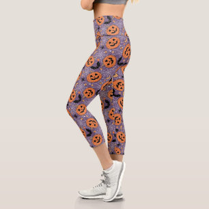 Lila Jack-O-Lantern Halloween-Muster Capri Leggings