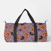 Lila Jack-O-Lantern Halloween-Muster Duffle Bag (Vorderseite)