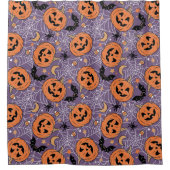 Lila Jack-O-Lantern Halloween-Muster Duschvorhang (Vorderseite)