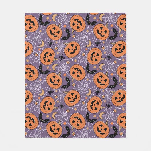 Lila Jack-O-Lantern Halloween-Muster Fleecedecke (Vorderseite)