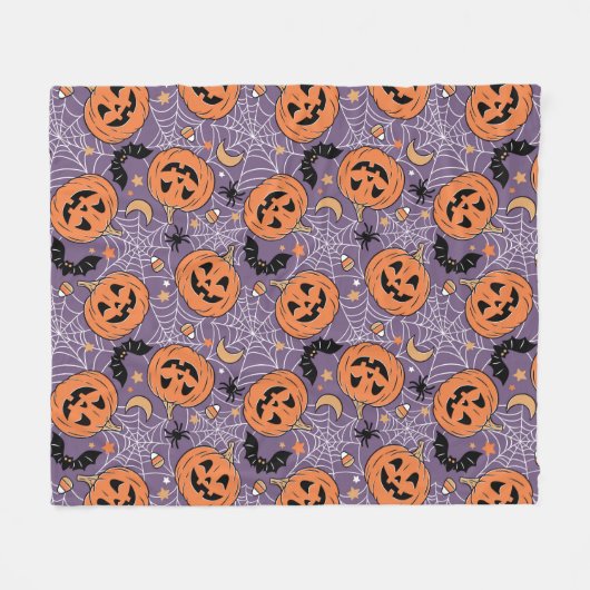 Lila Jack-O-Lantern Halloween-Muster Fleecedecke (Vorderseite (Horizontal))