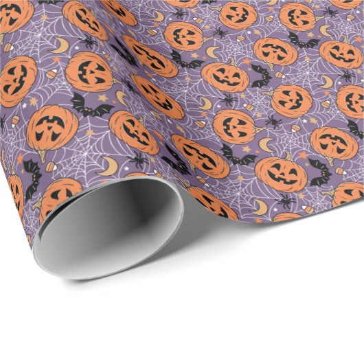 Lila Jack-O-Lantern Halloween-Muster Geschenkpapier (Rolleneckpunkt)