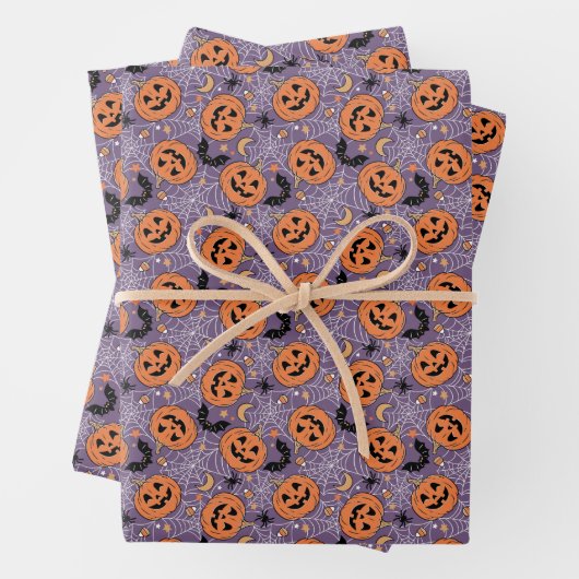 Lila Jack-O-Lantern Halloween-Muster Geschenkpapier Set (Beispiel)