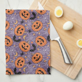 Lila Jack-O-Lantern Halloween-Muster Geschirrtuch (Viertel Falte)