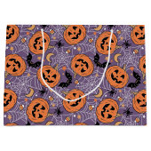 Lila Jack-O-Lantern Halloween-Muster Große Geschenktüte (Vorderseite)