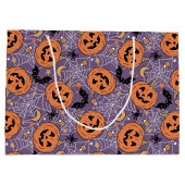 Lila Jack-O-Lantern Halloween-Muster Große Geschenktüte (Rückseite)