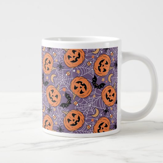 Lila Jack-O-Lantern Halloween-Muster Jumbo-Tasse (Rechts)