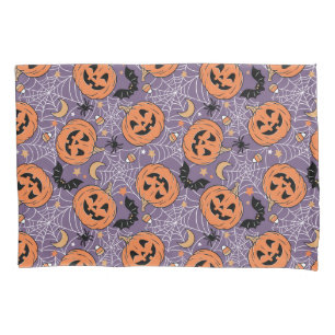 Lila Jack-O-Lantern Halloween-Muster Kissenbezug