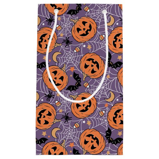 Lila Jack-O-Lantern Halloween-Muster Kleine Geschenktüte (Vorderseite)