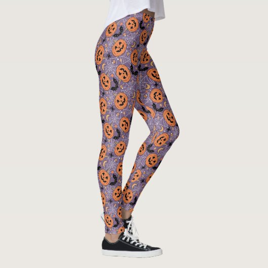 Lila Jack-O-Lantern Halloween-Muster Leggings (Rechts)