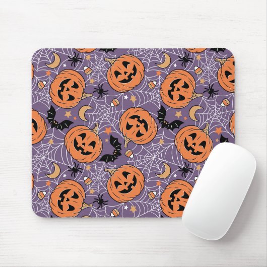 Lila Jack-O-Lantern Halloween-Muster Mousepad (Mit Mouse)