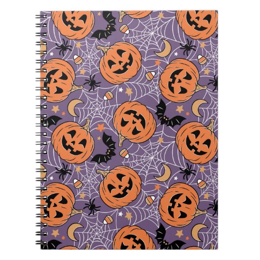 Lila Jack-O-Lantern Halloween-Muster Notizblock (Vorderseite)