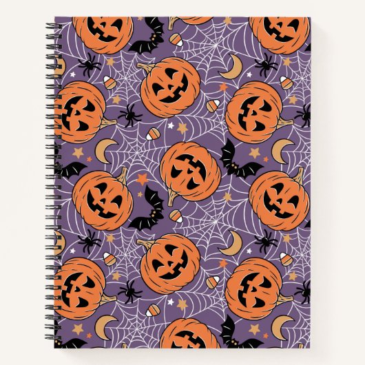Lila Jack-O-Lantern Halloween-Muster Notizblock (Vorderseite)
