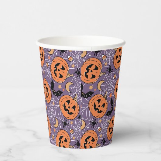 Lila Jack-O-Lantern Halloween-Muster Pappbecher (Rechts)