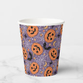 Lila Jack-O-Lantern Halloween-Muster Pappbecher (Vorderseite)